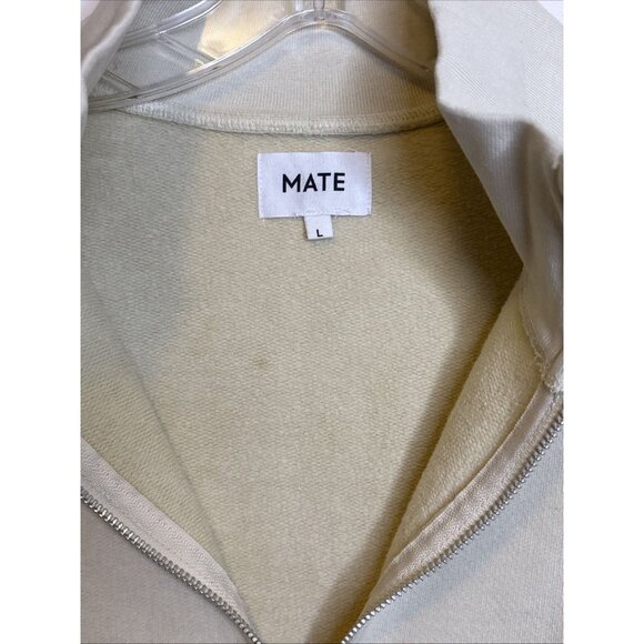 Mate The Label Organic Fleece Half Zip Sweatshirt Bone NWT Large - Picture 8 of 10